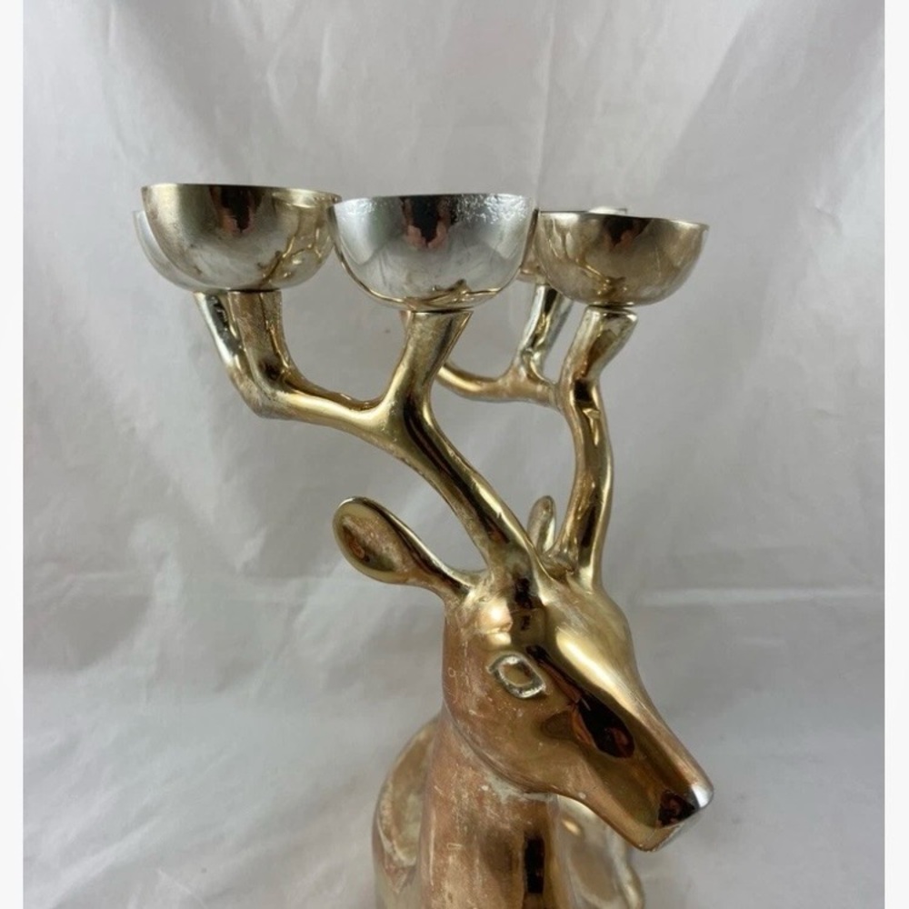 Pottery Barn Deer Reindeer Candle Holder Silver Plated Brass 6 Candle Holder - Picture 6 of 16